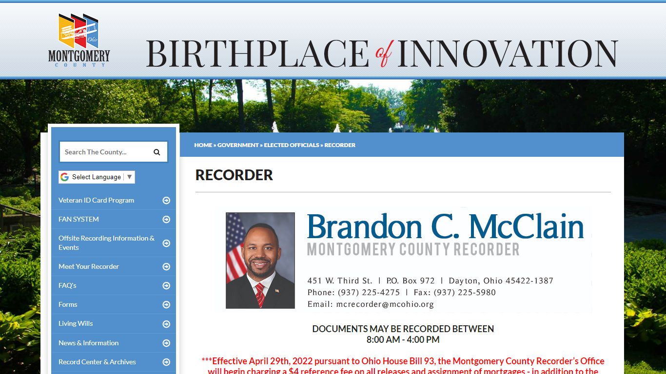 Recorder Brandon McClain | Montgomery County, OH